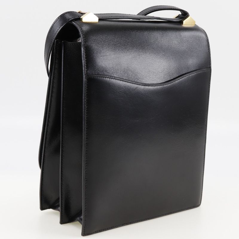 Hermes Chianti One Shoulder Vintage Box Calf Black Gold Hardware Women — view 3
