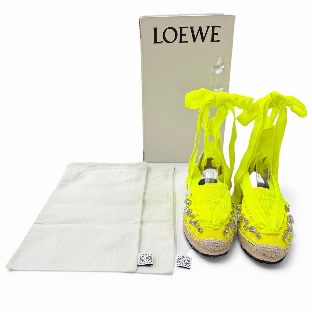 Loewe Paula S Ibiza Canvas Crystal Ribbon Espadrilles Sandals Yellow 37 Handbag — view 2