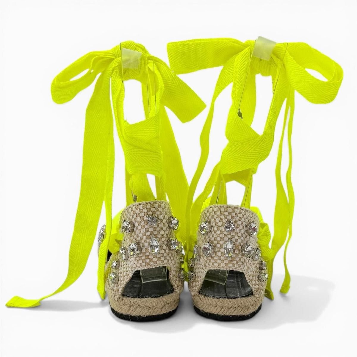 Loewe Paula S Ibiza Canvas Crystal Ribbon Espadrilles Sandals Yellow 37 Handbag — view 7