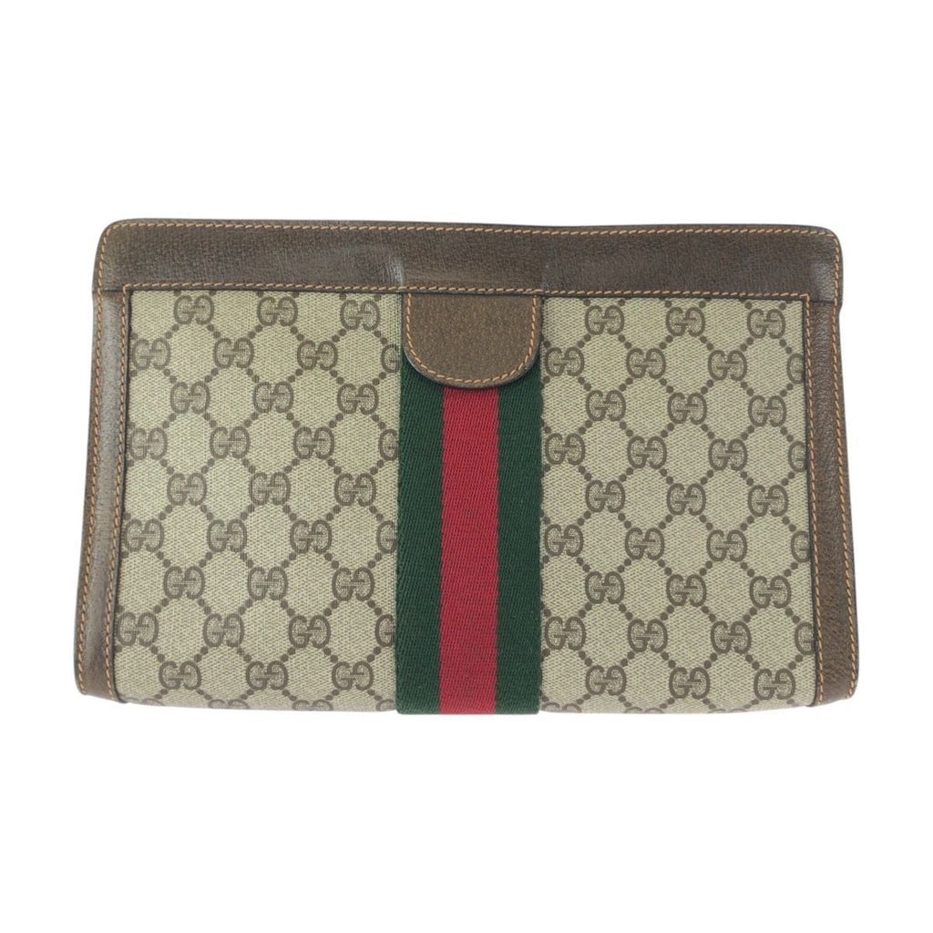 Gucci Vintage Beige Brown GG Plus Leather Clutch