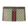 Gucci Vintage Beige Brown GG Plus Leather Clutch