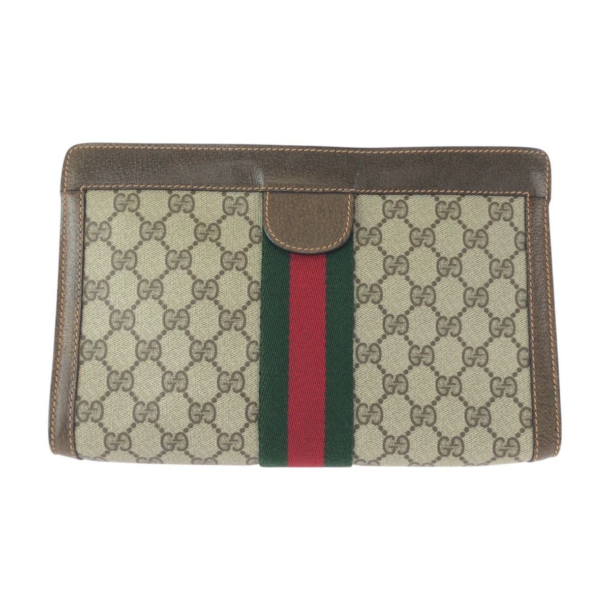 Gucci Vintage Beige Brown GG Plus Leather Clutch