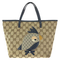 Gucci Children's Zoo Parrot Beige Navy Silver GG Canvas Leather Tote