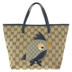 Gucci Children's Zoo Parrot Beige Navy Silver GG Canvas Leather Tote
