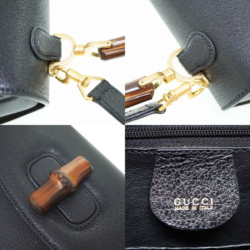Gucci Bamboo Leather 2-Way Shoulder Hand Bag Black Gold Hardware — view 8