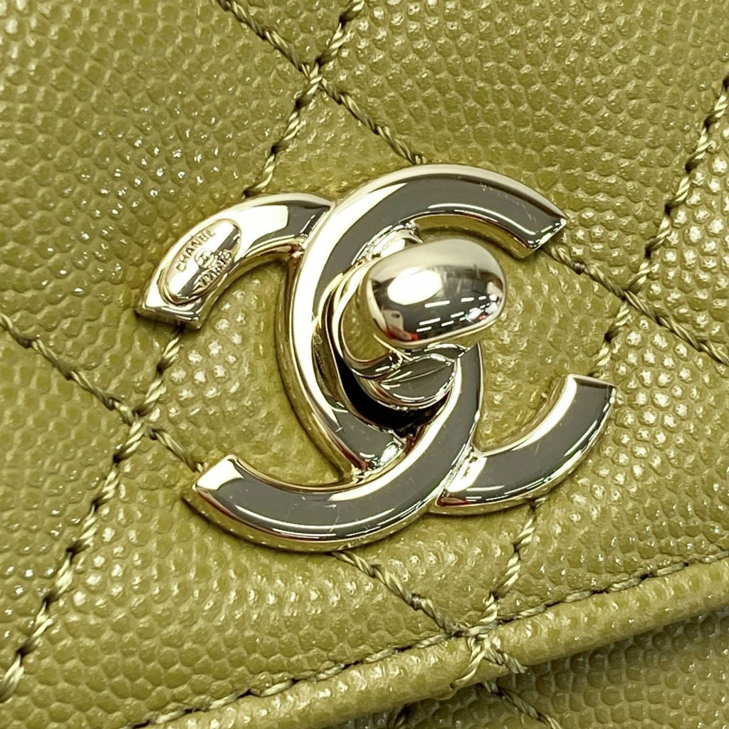 Chanel Quilted Coco Handle XS Handbag Olive Caviar Leather Chain — view 5