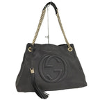Gucci Chain Shoulder Bag Interlocking Leather Black
