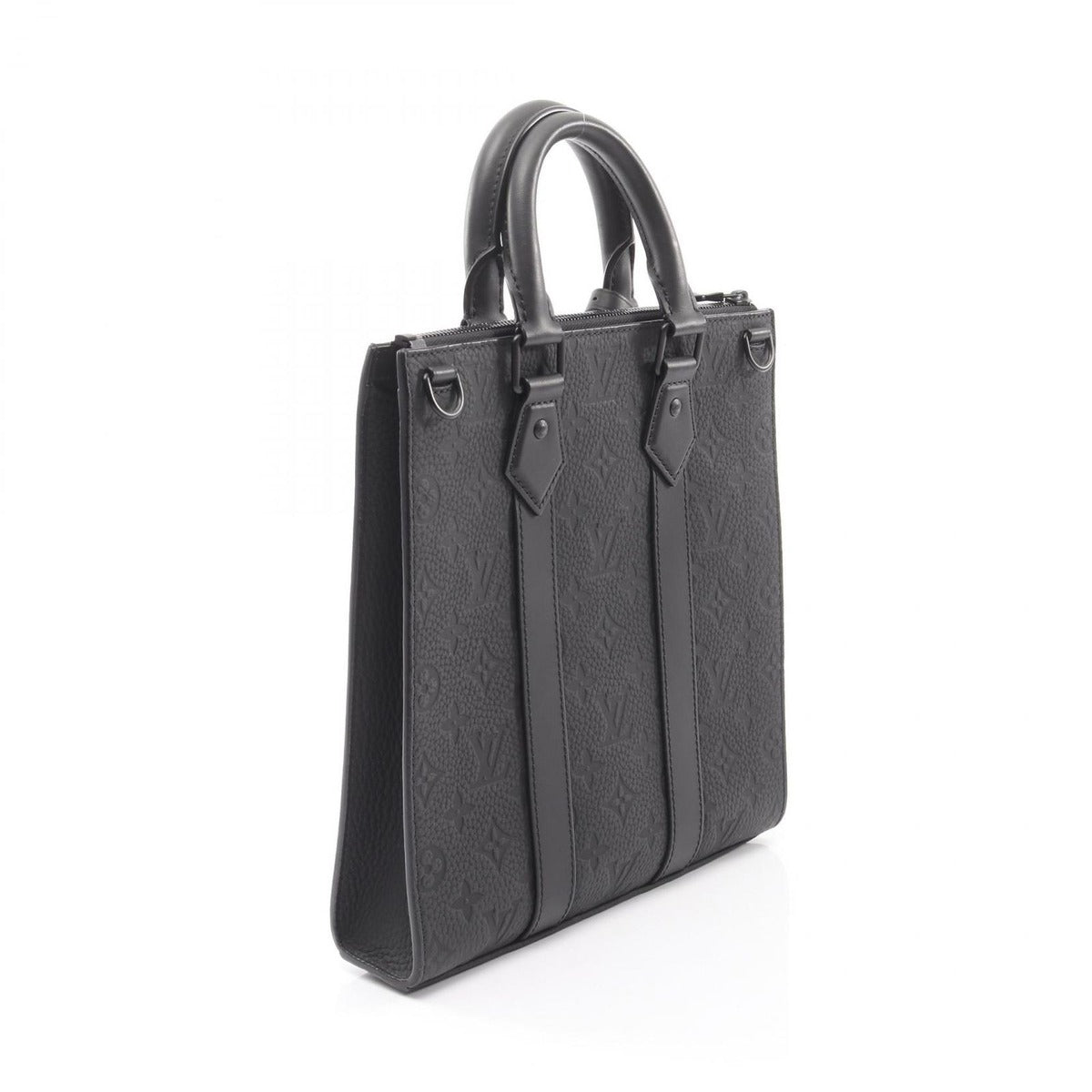 Louis Vuitton Tote Sac Plat Cloth Noir Black Leather — view 2