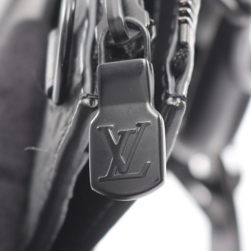 Louis Vuitton Tote Sac Plat Cloth Noir Black Leather — view 8
