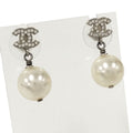 Chanel Earrings CC Logo Pearl Plated Silver