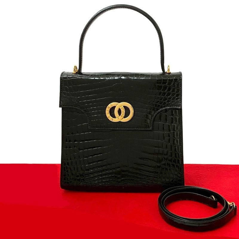 Celine Vintage Double Circle Logo Hardware Leather 2-Way Handbag