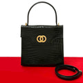 Celine Vintage Double Circle Logo Hardware Leather 2-Way Handbag
