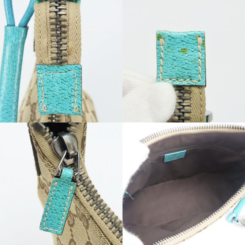 Gucci Shoulder Bag GG Canvas Leather Beige Blue Silver Hardware — view 7