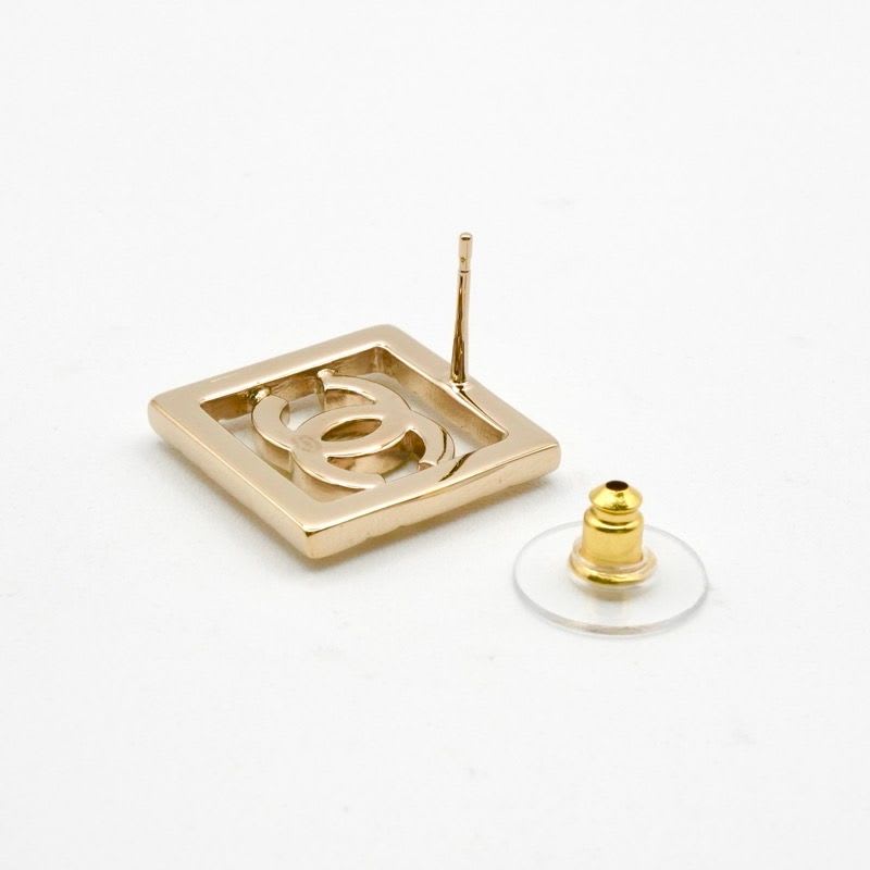 Chanel Earrings Gold Coco Mark Square Quilted Rhinestone — view 5