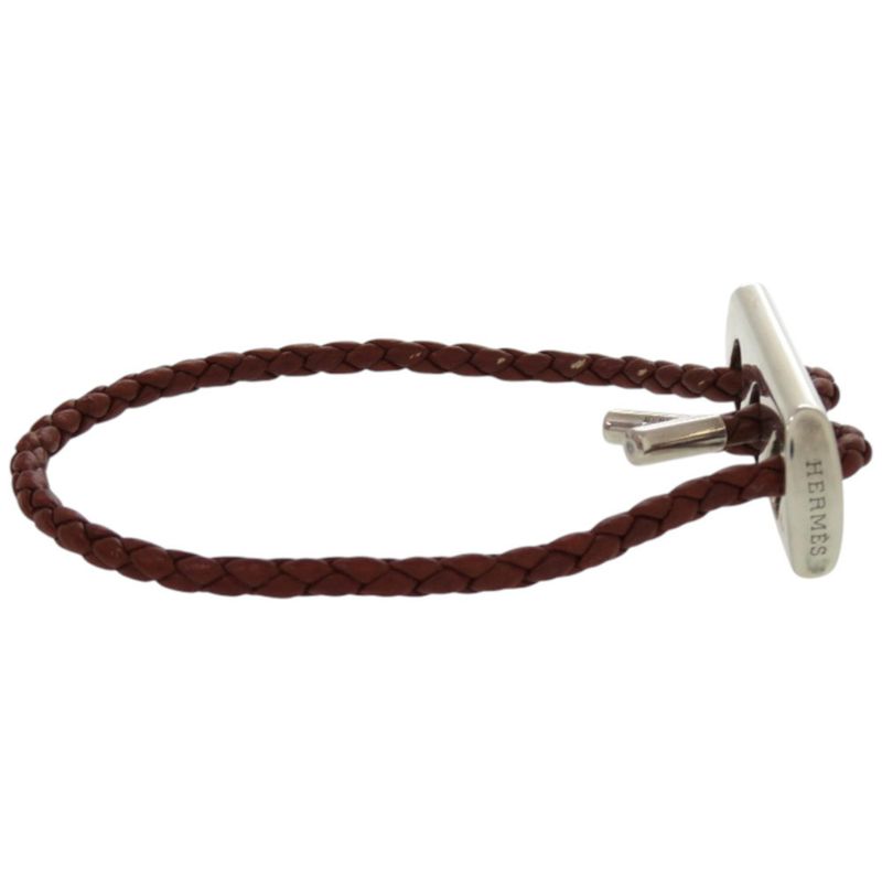 Hermes Leather 925 Silver Hardware Brown Bracelet 1126 — view 5