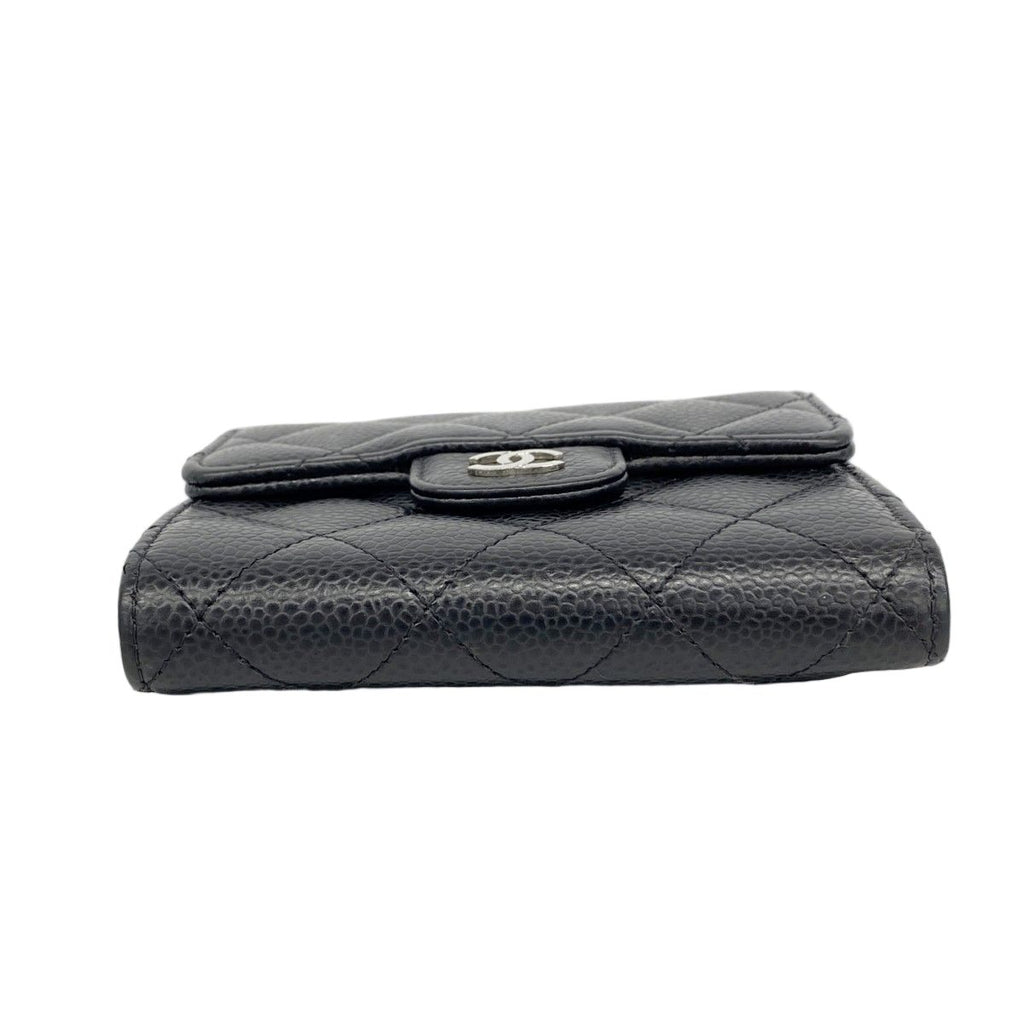 Chanel Trifold Wallet Quilted Caviar Leather Black Gold — view 2