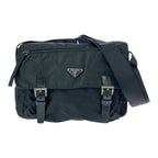 Prada Tessuto Triangle Logo Plate Black Silver Hardware Nylon Shoulder Bag — view 2