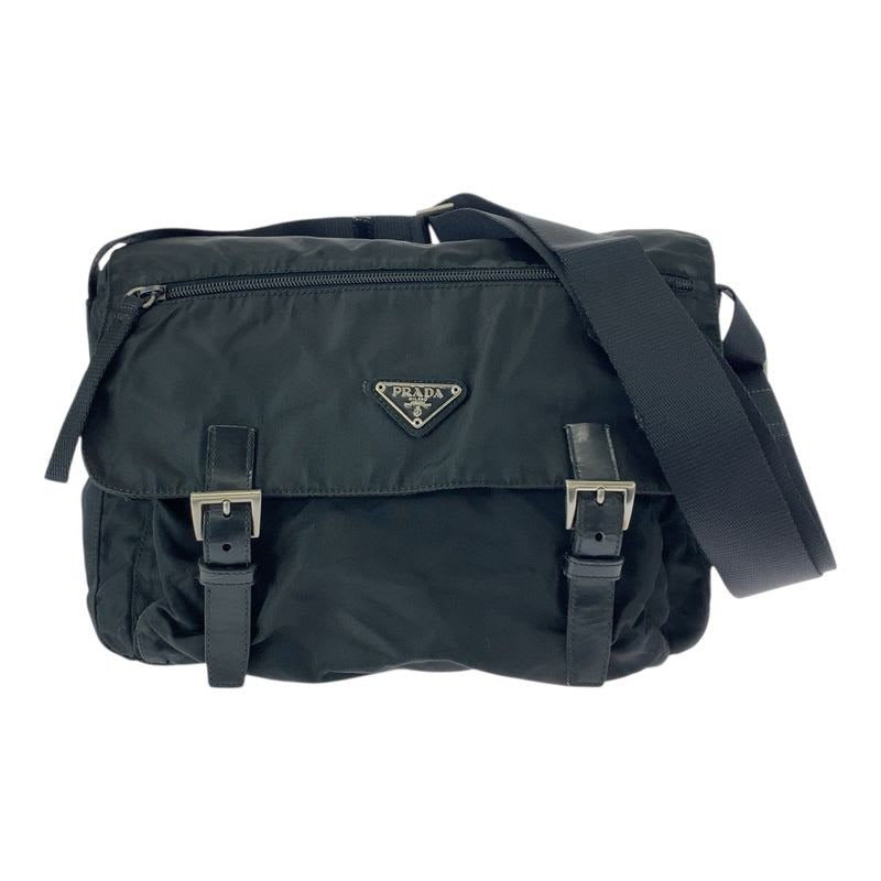 Prada Tessuto Triangle Logo Plate Black Silver Hardware Nylon Shoulder Bag