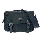Prada Tessuto Triangle Logo Plate Black Silver Hardware Nylon Shoulder Bag
