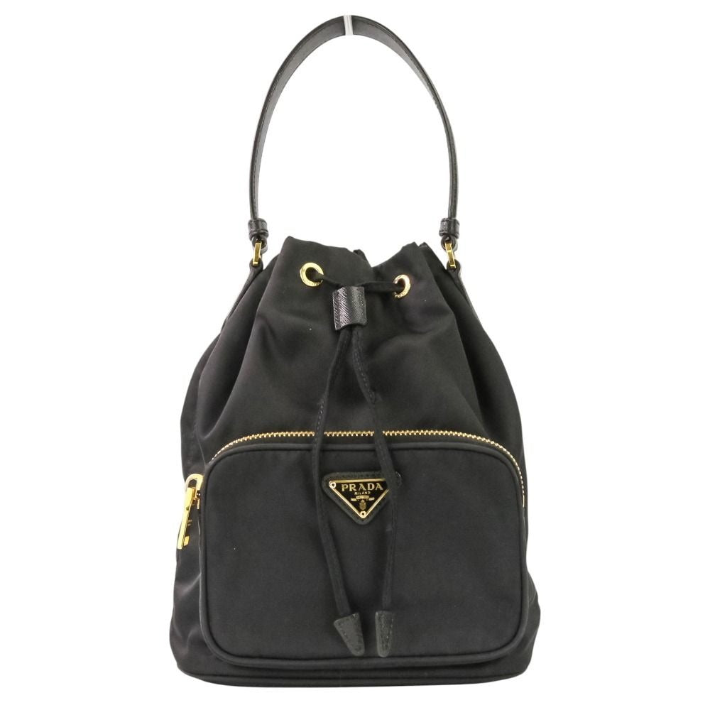 Prada Duet Drawstring Nylon Shoulder Bag Black