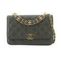 Chanel Quilted Chain Wallet Leather Green Gold