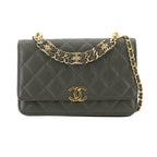 Chanel Quilted Chain Wallet Leather Green Gold
