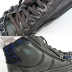 Chanel High Cut Sneakers Chain Double Zip 37 Coco Mark Black Leather — view 6