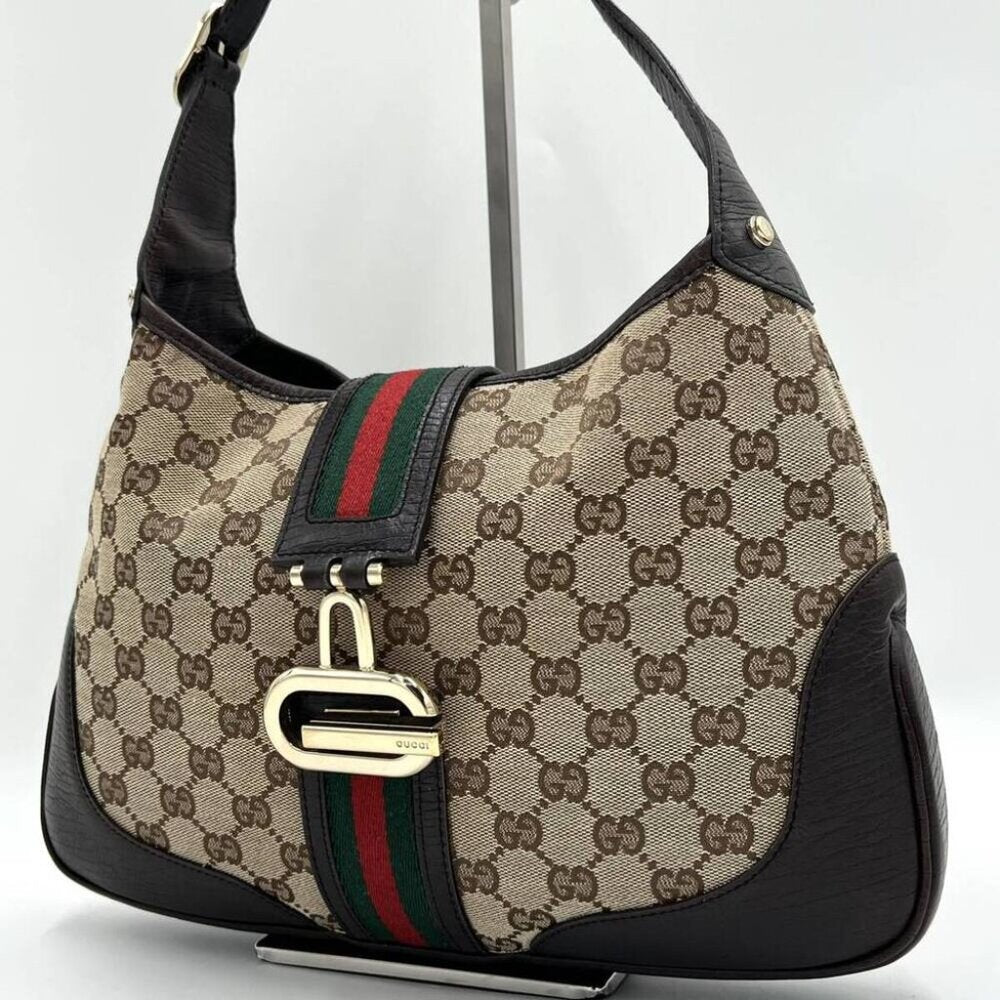 Gucci GG Jackie Sherry Web Canvas Shoulder Bag Charm Ophidia