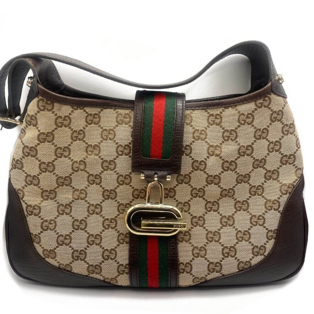 Gucci GG Jackie Sherry Web Canvas Shoulder Bag Charm Ophidia