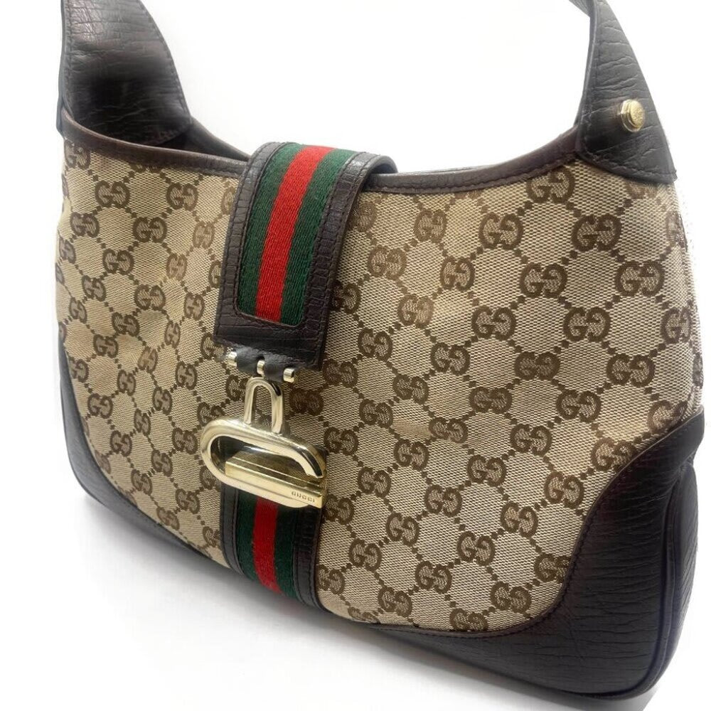 Gucci GG Jackie Sherry Web Canvas Shoulder Bag Charm Ophidia