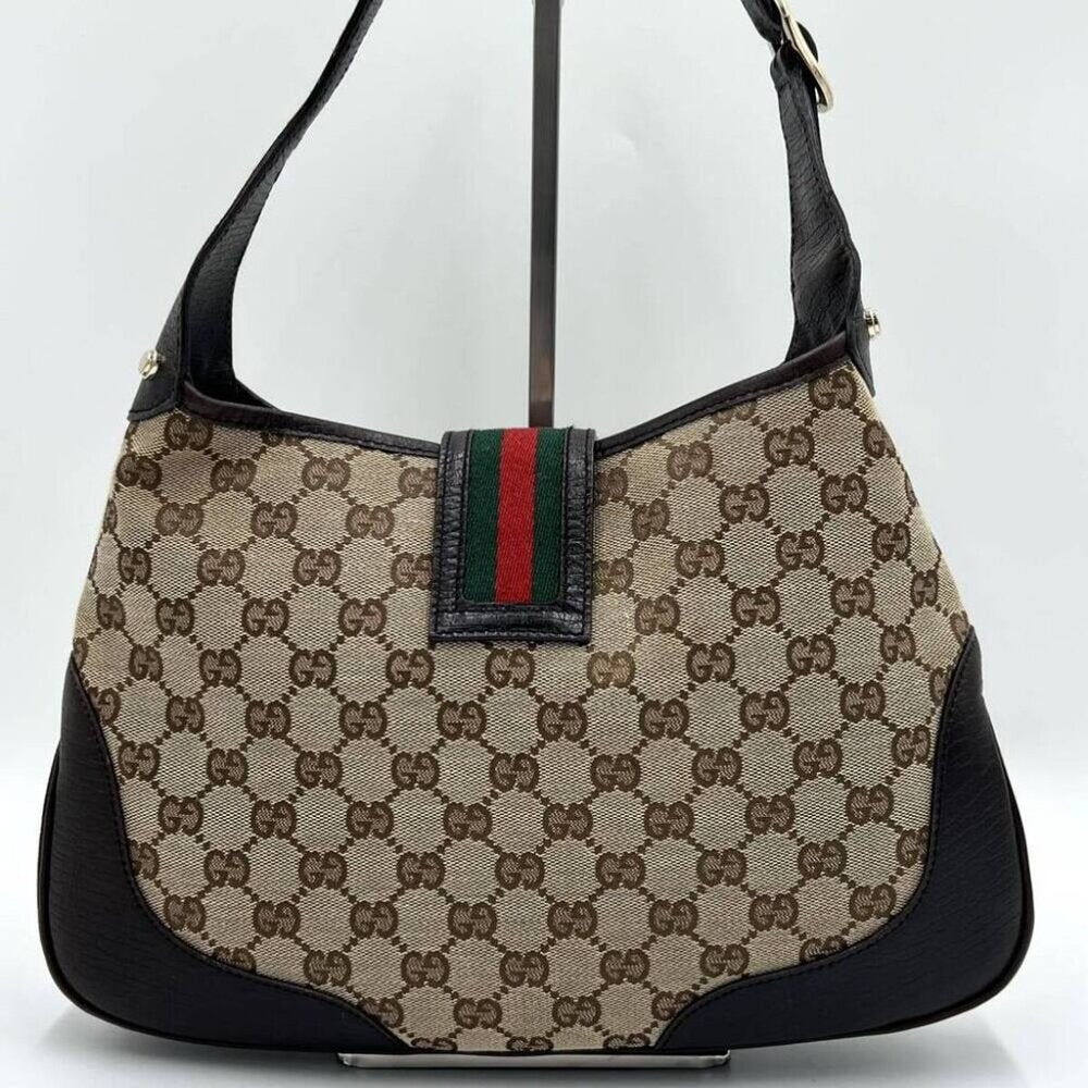 Gucci GG Jackie Sherry Web Canvas Shoulder Bag Charm Ophidia