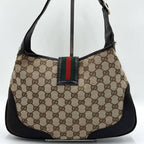 Gucci GG Jackie Sherry Web Canvas Shoulder Bag Charm Ophidia