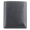 Prada 2 Mo004 Logo Plate Saffiano Martic Leather Bifold Card Case Billfold Nero