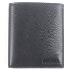 Prada 2 Mo004 Logo Plate Saffiano Martic Leather Bifold Card Case Billfold Nero