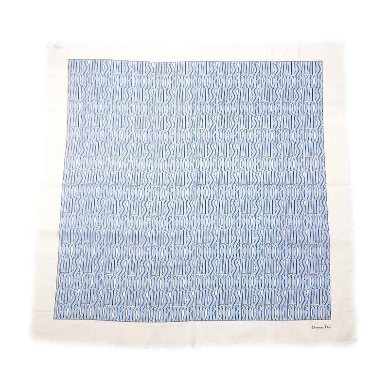 Dior Shawl Logo Light Blue Ivory Wool Cashmere Silk Large Fringe