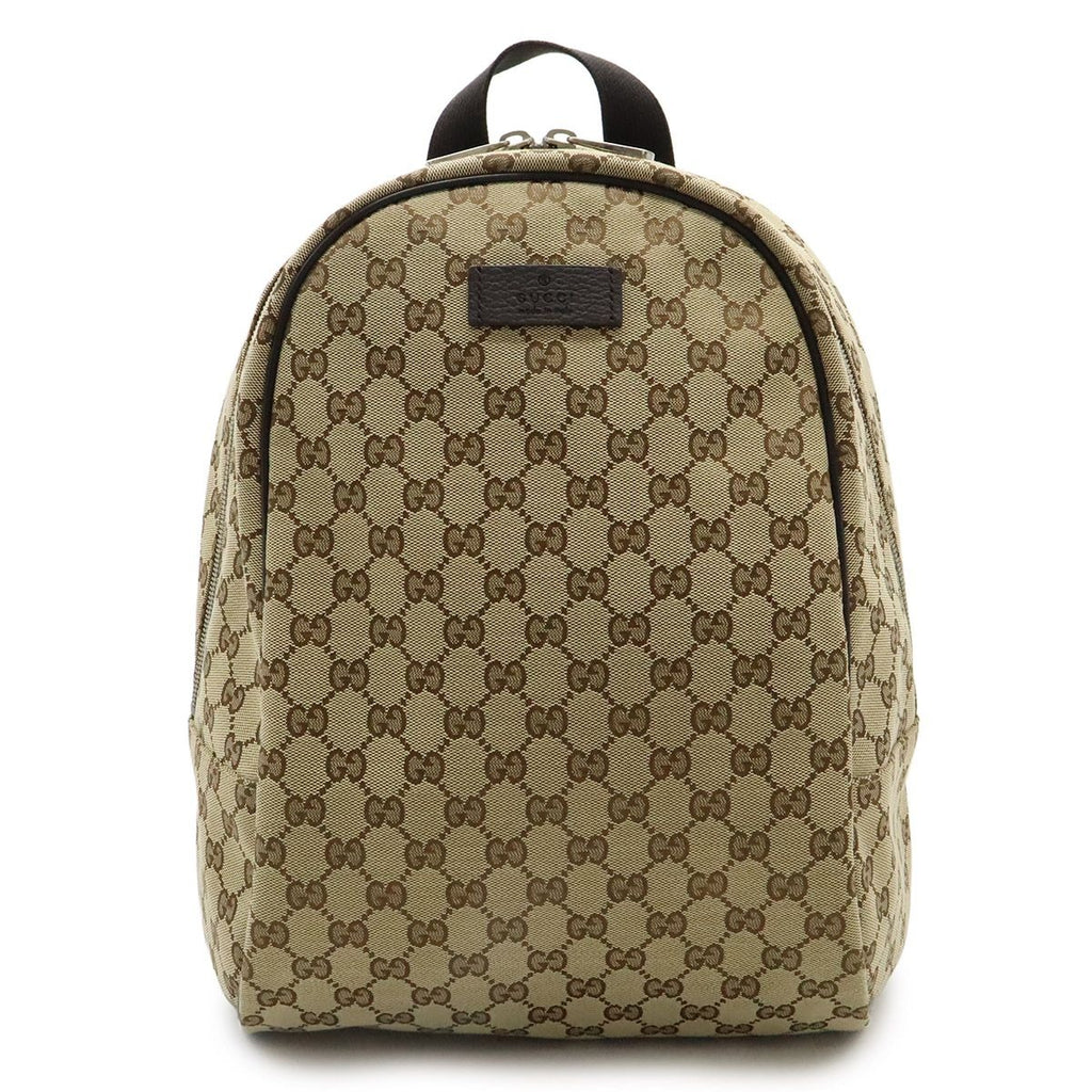 Gucci GG Canvas Backpack Leather Beige Dark Brown Outlet