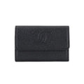 Chanel Card Case Business Holder Caviar Leather Black Silver Coco