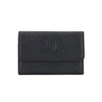 Chanel Card Case Business Holder Caviar Leather Black Silver Coco