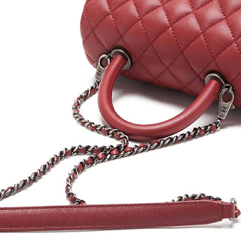 Chanel Quilted Coco Handle 2-Way Handbag Caviar Leather Red With Silver Hardware — view 7
