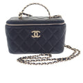 Chanel Top Handle Long Vanity Case 2-Way Bag Shoulder Lambskin Black