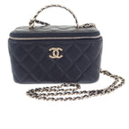 Chanel Top Handle Long Vanity Case 2-Way Bag Shoulder Lambskin Black
