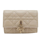 Dior Wallet Coin Case Cannage Leather Beige Small Compact Quilted
