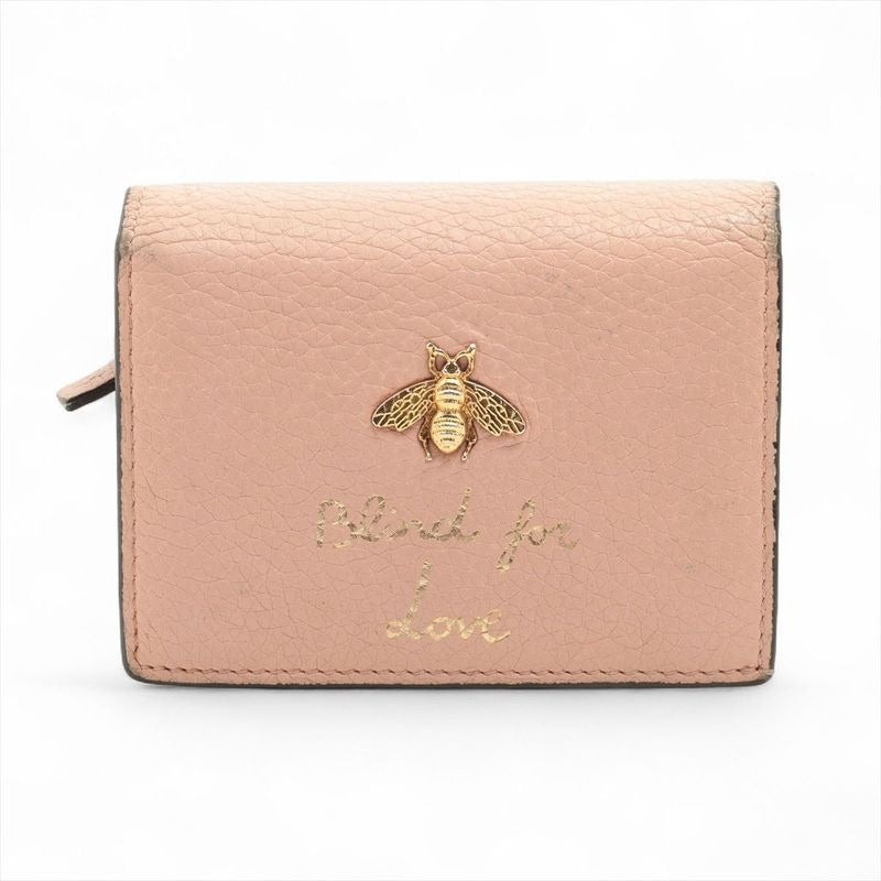 Gucci Animalier Bee Blind For Love Leather Compact Wallet Pink