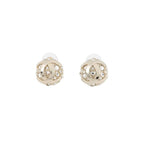 Chanel Earrings CC Logo Round Rhinestone Faux Pearl