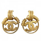 Chanel Earrings CC Logo Vintage Round Gold Plated