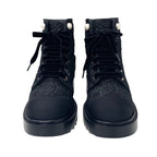 Chanel Boots Short Shoes Fabric Black Coco Mark Lace Up Pearl — view 2
