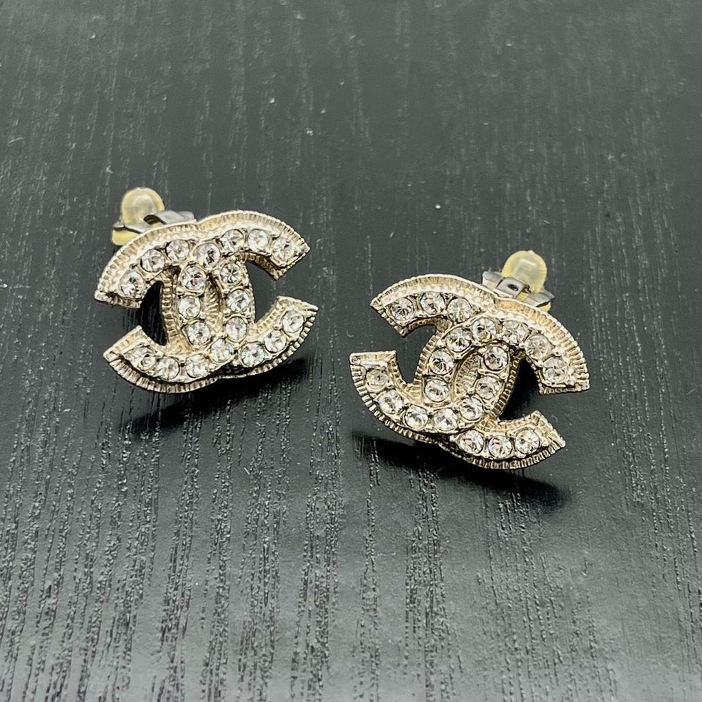 Chanel Earrings Rhinestone Gold
