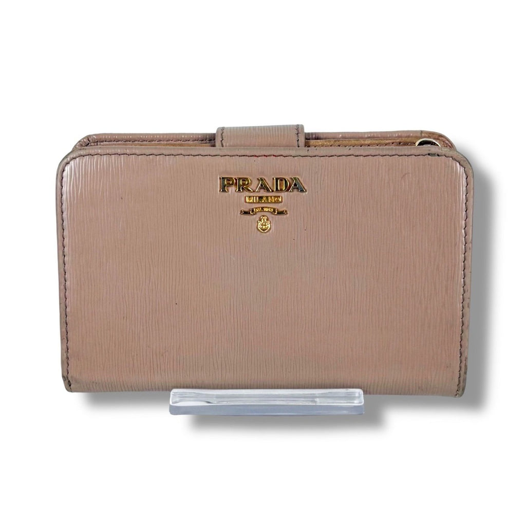 Prada Compact Wallet Bifold L-zip Leather Beige Gold — view 2
