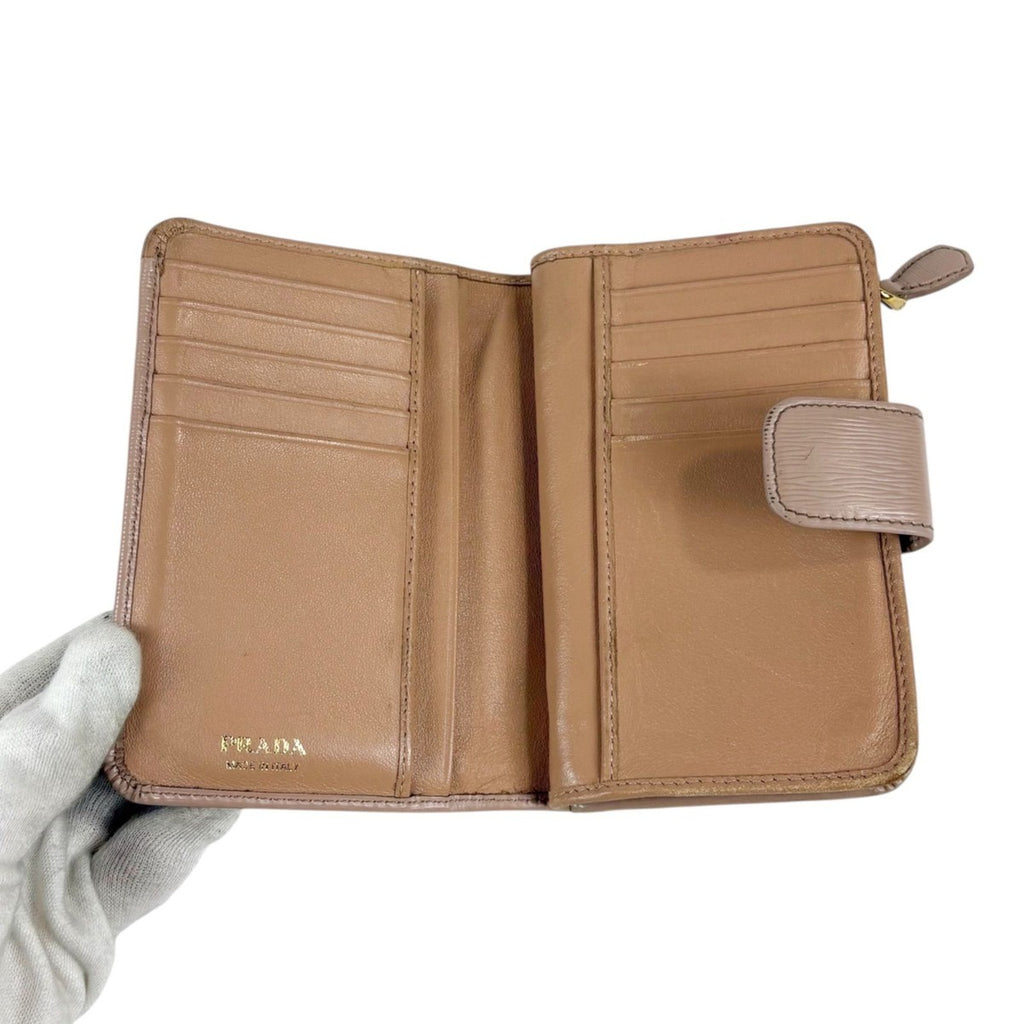 Prada Compact Wallet Bifold L-zip Leather Beige Gold — view 4