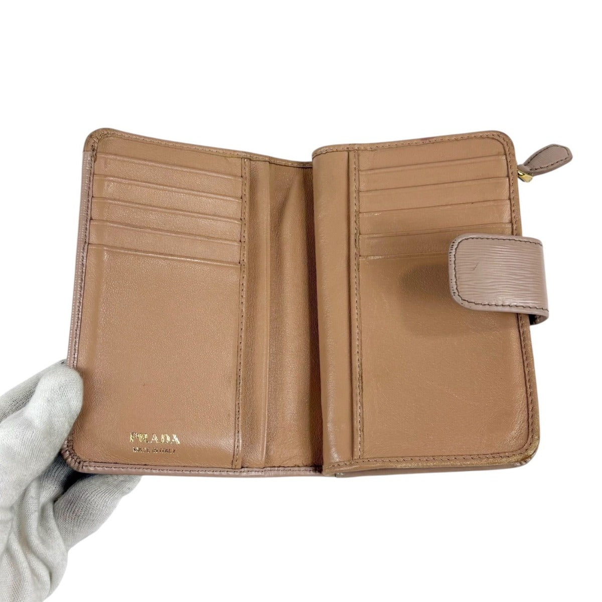 Prada Compact Wallet Bifold L-zip Leather Beige Gold — view 4